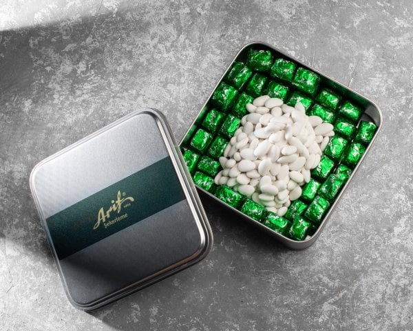 Metal Kutu Badem Şekeri-Fıstık Ezmesi